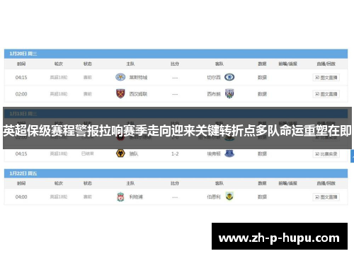 英超保级赛程警报拉响赛季走向迎来关键转折点多队命运重塑在即
